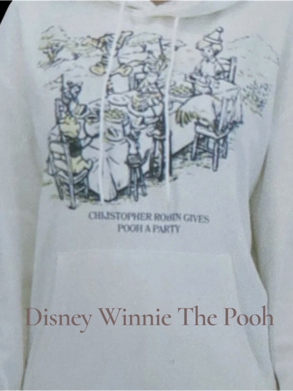 Disney Winnie the Pooh Cream Graphic Hoodie with Tea Party Illustration NWT B-29
